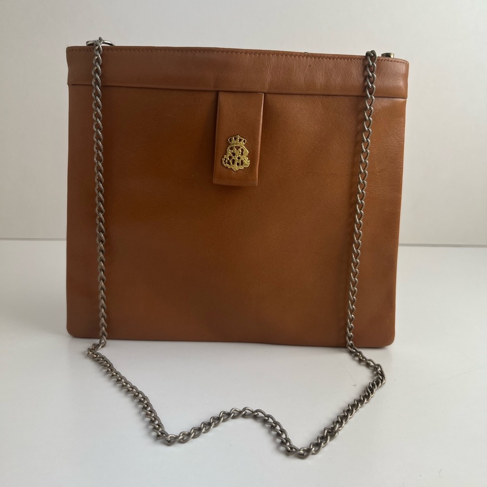 Vintage Crown Lewis Envelope Clutch, Tan leather